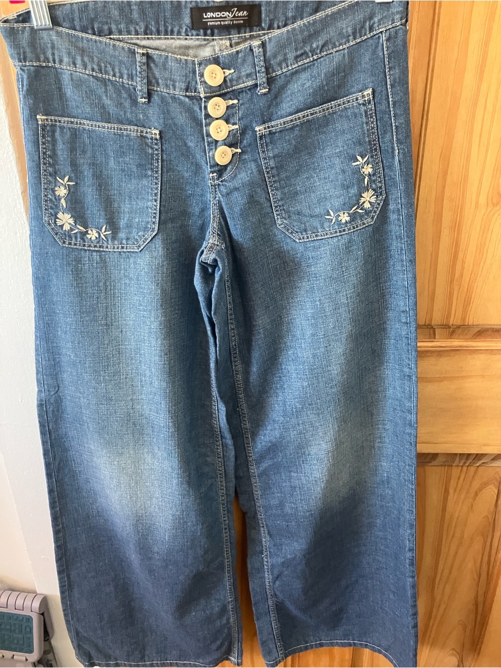 LONDONJEAN Blue Embroidered Wide-Leg Jeans